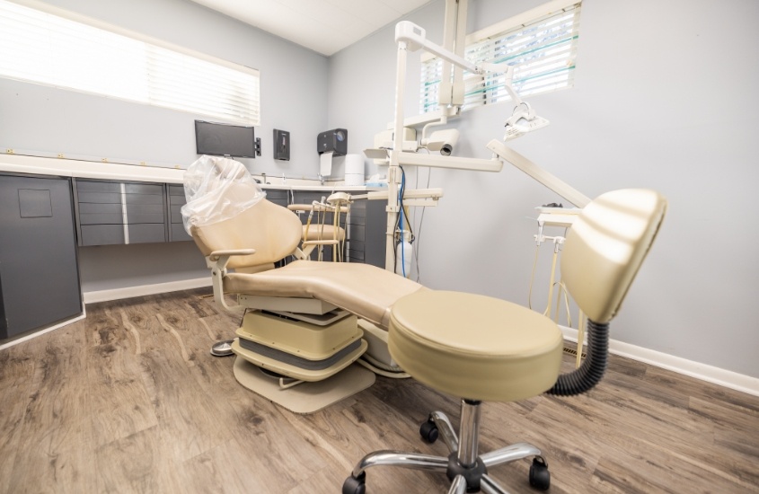 Dental exam room with sunlight coming in from window