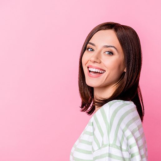 Woman with polished veneers in Merrillville